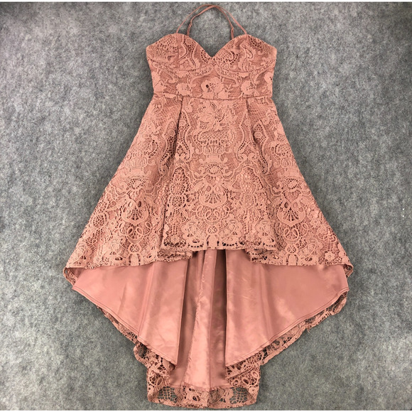 Two Sisters Dress Size 8 Blush Pink Floral Lace Overlay High-Low Sweetheart Neck - Picture 1 of 16